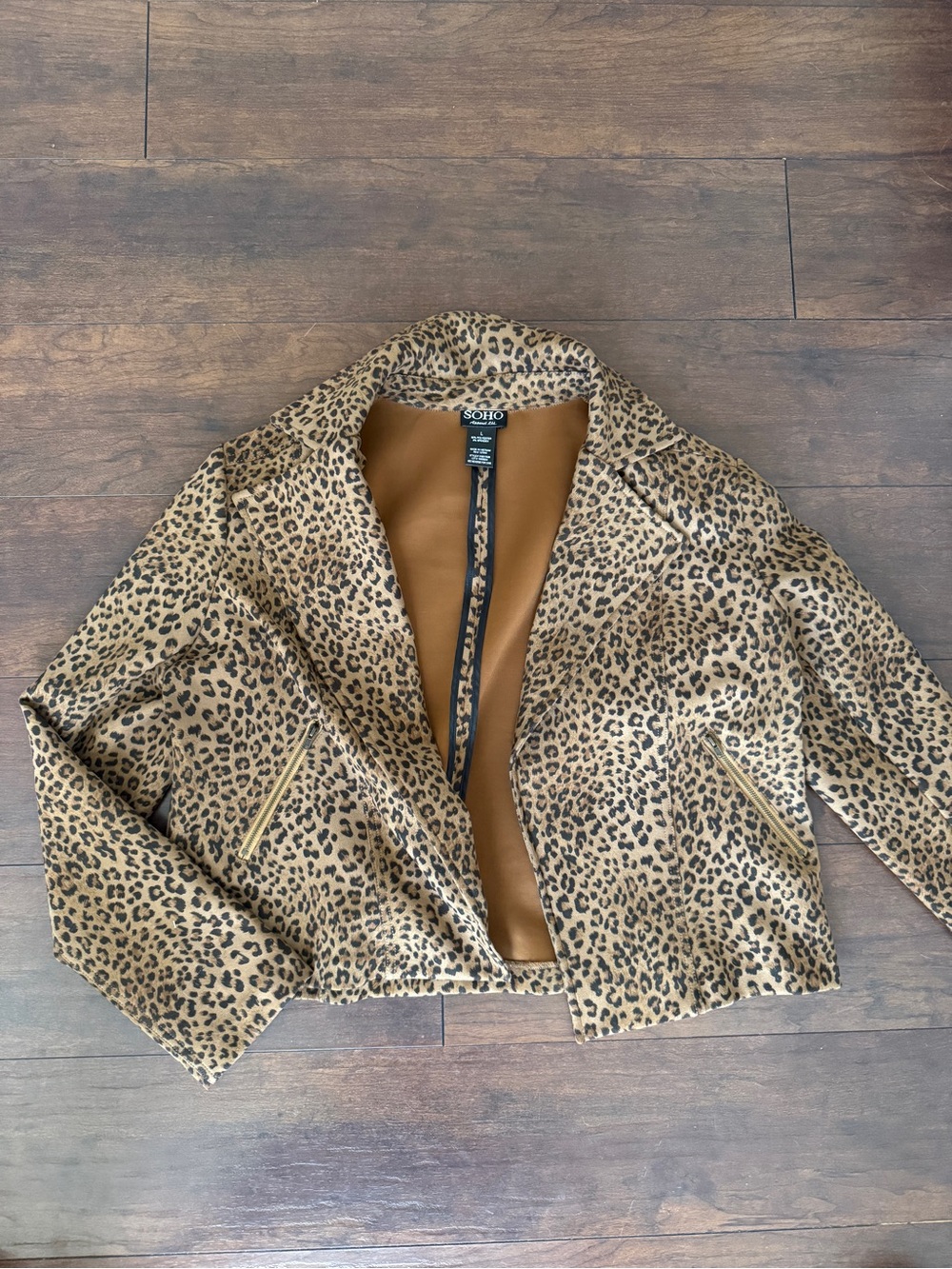 SOHO Leopard-Print Cropped Jacket in Tan and Brown